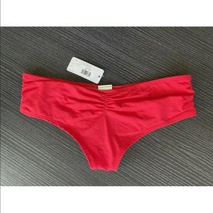 L*Space Red Scrunch Ruching Bikini Bottoms Size Large